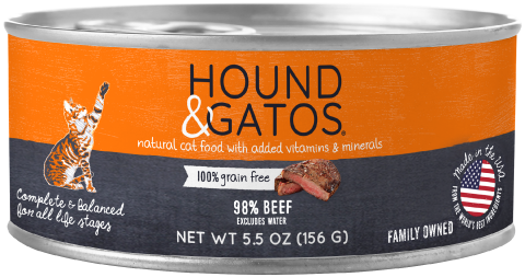 98% beef wet cat food. Grain free, limited ingredients in a 5.5 oz. can.