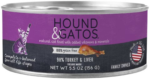 98% Turkey & Liver, 100% grain free wet cat food. 5.5 oz. (156 g)