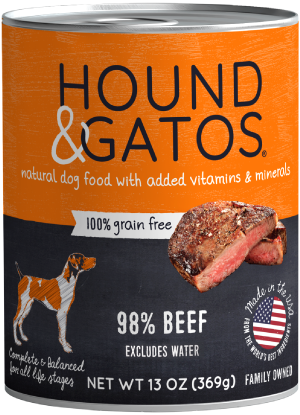 98% Beef wet dog food. 100% grain free. No corn or soy. 13 oz. can.