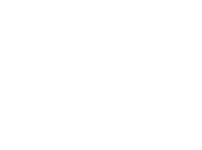 Real Goodness for Life™ - the perfect food surrounds a drawing of a bowl of pet food